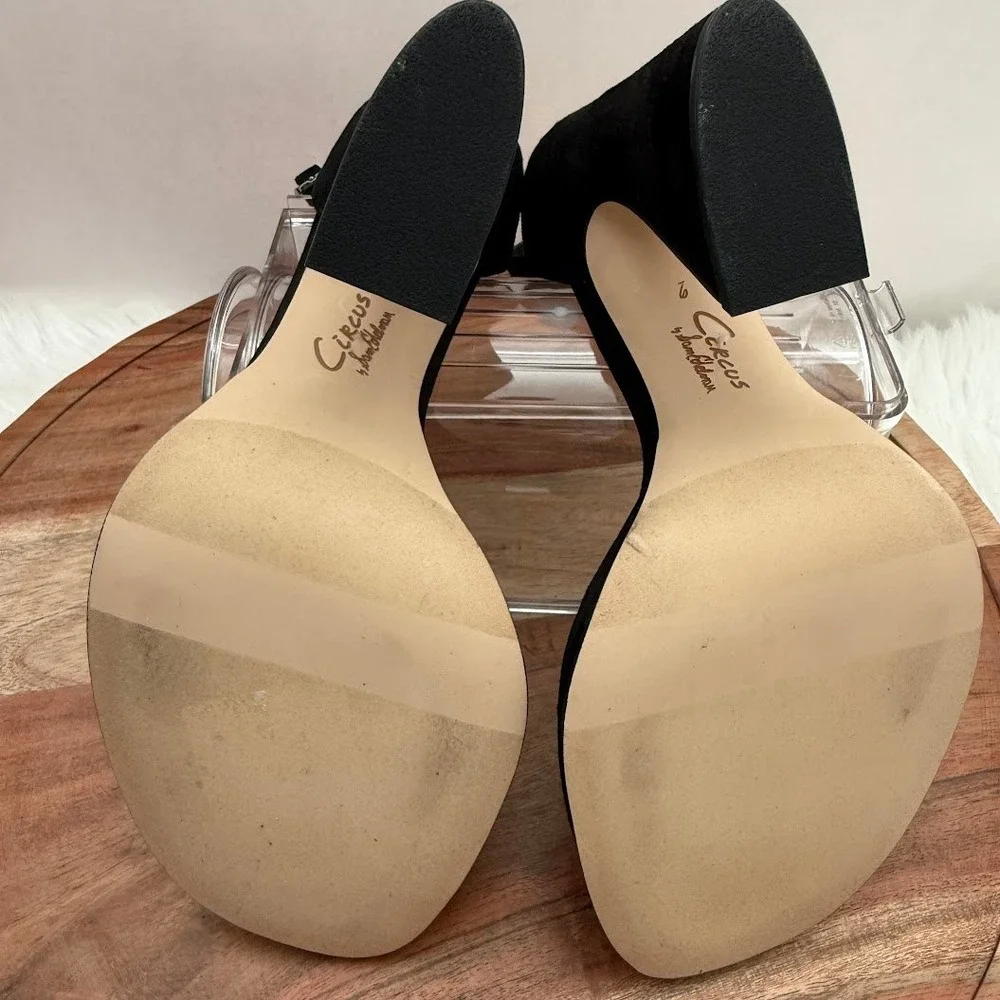 Circus NY Holmes Black Suede Platform Sandals Flared Block‎ Heel Wmns 9M EUR 40